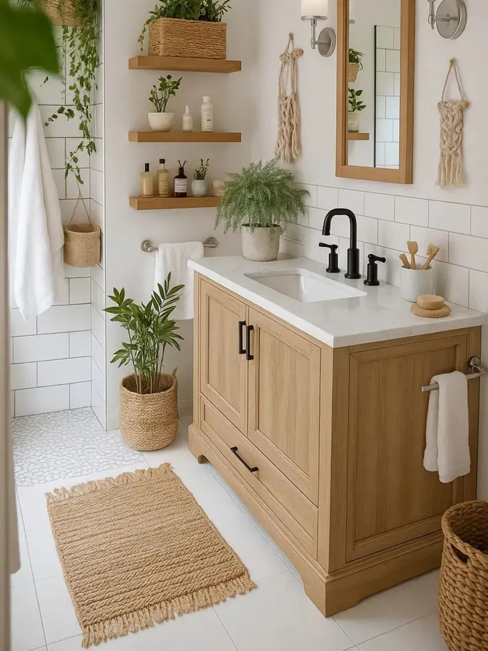 Completá con grifería y sanitarios de líneas simples para lograr un look moderno y equilibrado.