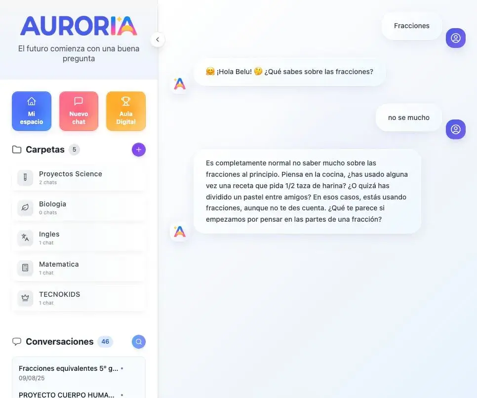 Auroria es una plataforma de inteligencia artificial diseñada exclusivamente para escuelas, para que puedan integrar IA sin miedo 