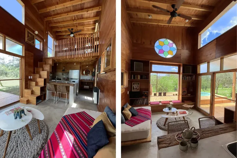 El corazón de la casa es la madera: tanto el sistema constructivo como las terminaciones son de eucalipto saligna de reforestación.