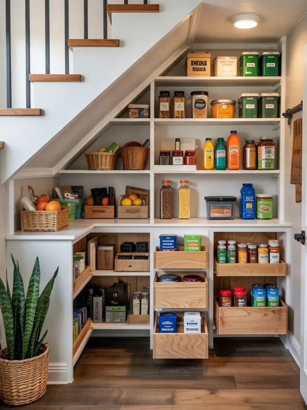 Los rincones también pueden aprovecharse con estanterías o accesorios específicos, evitando esos huecos desperdiciados que suelen quedar vacíos.