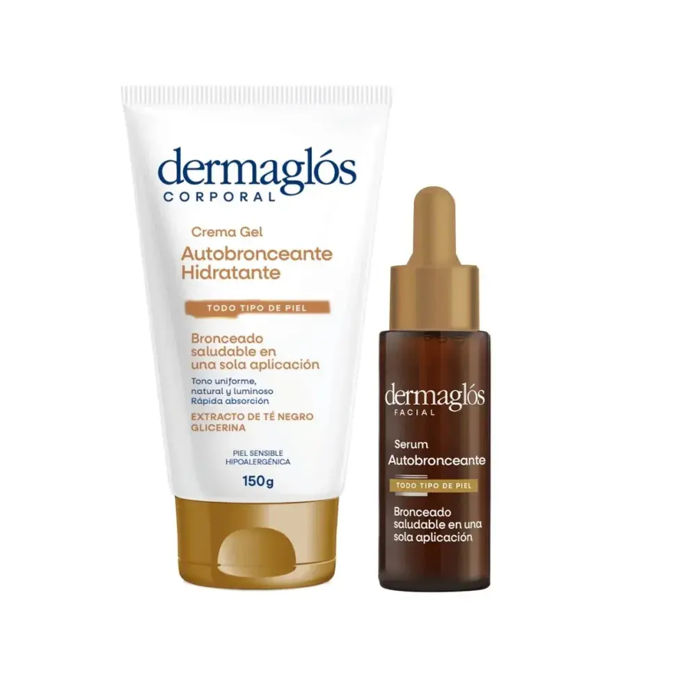 KIT FACIAL Y CORPORAL AUTOBRONCEANTE  SERUM + CREMA (DERMAGLÓS)