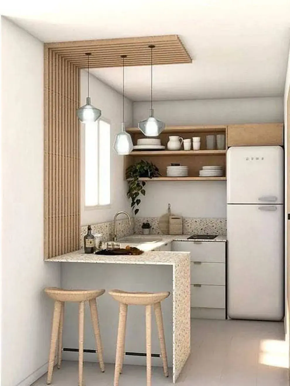 Elegí materiales que armonicen con la decoración existente o que generen un contraste atractivo: madera natural, metal negro o mármol son opciones versátiles y duraderas.