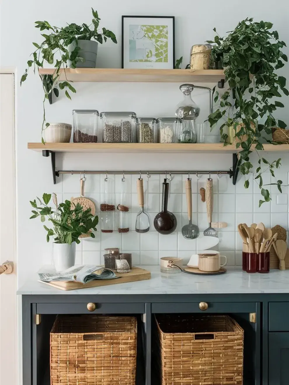 Una alternativa en tendencia son los estantes abiertos, ideales para reemplazar los armarios altos y lograr una sensación de amplitud.