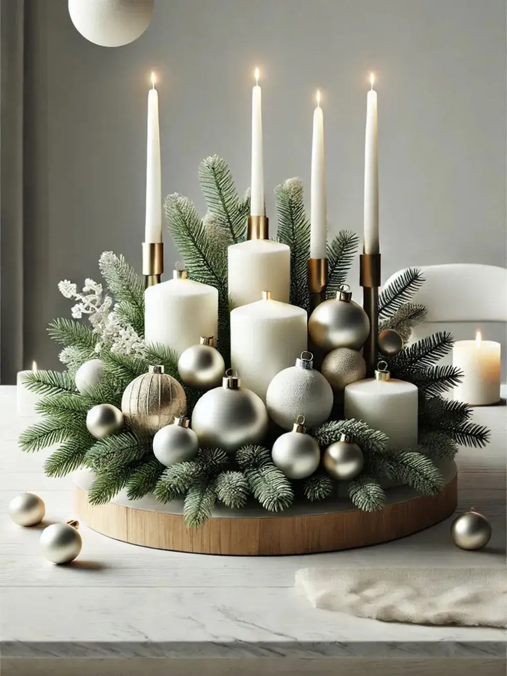 Podés armarlo con velas, borlas de navidad y pedazos de pino