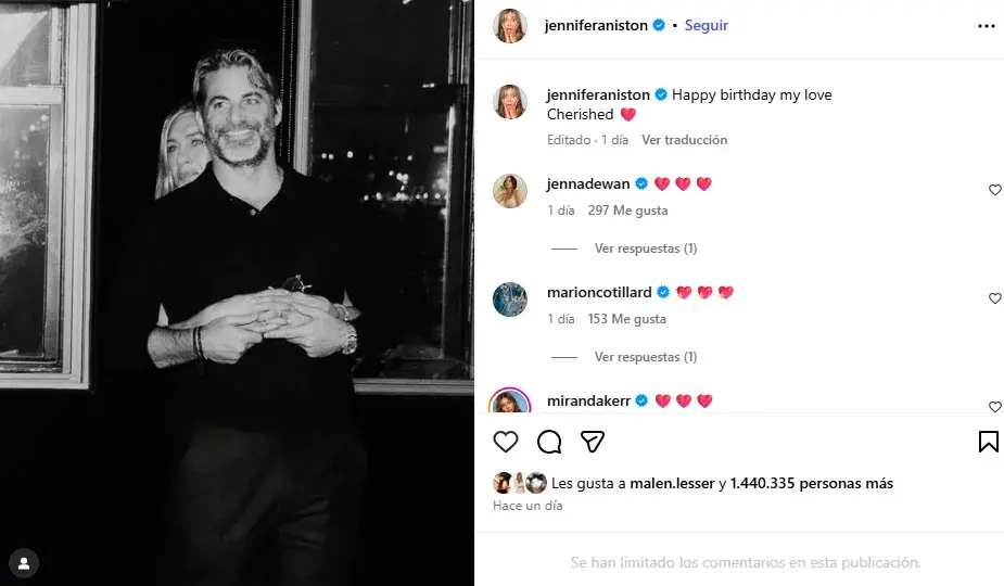 El posteo de Jennifer Aniston celebrando el cumpleaños de su nueva pareja