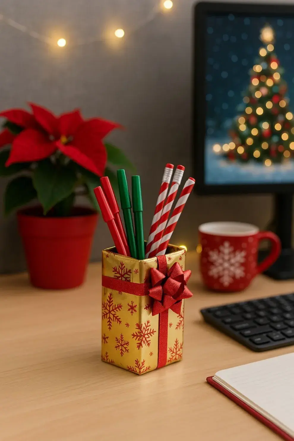 Foto de deco navideña en la oficina.