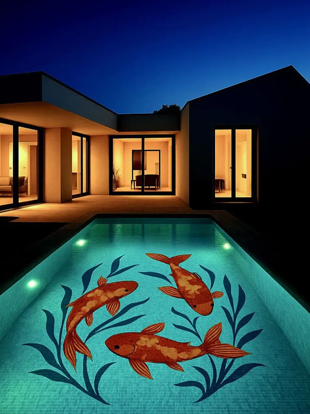 Para quienes buscan un impacto visual más contundente, los murales bajo el agua son la nueva obsesión. Se realizan con azulejos esmaltados o pinturas especiales resistentes al agua y al cloro.