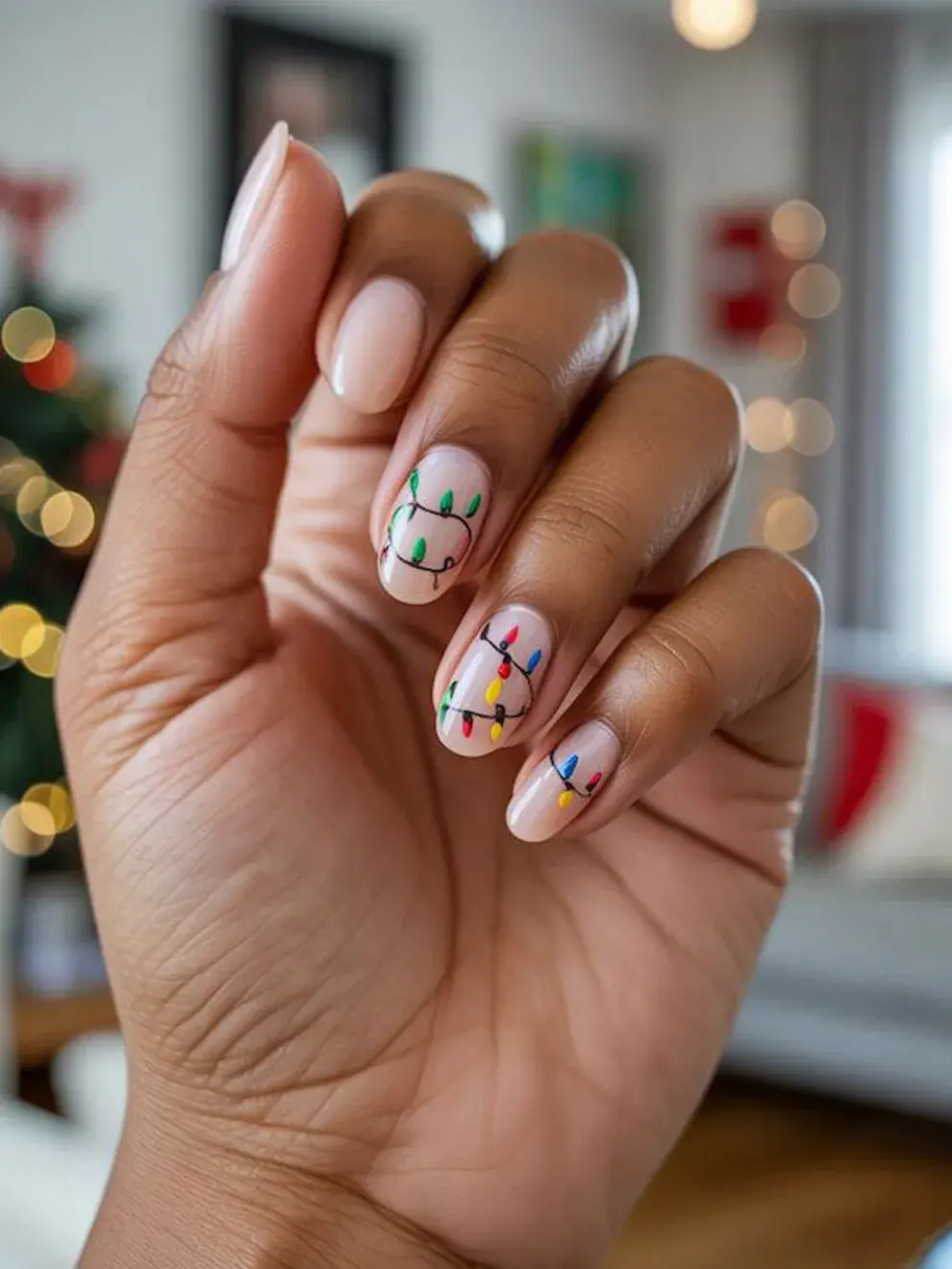 Inspiración en dulces y adornos: Bastones de caramelo, esferas y estrellas para un nail art divertido