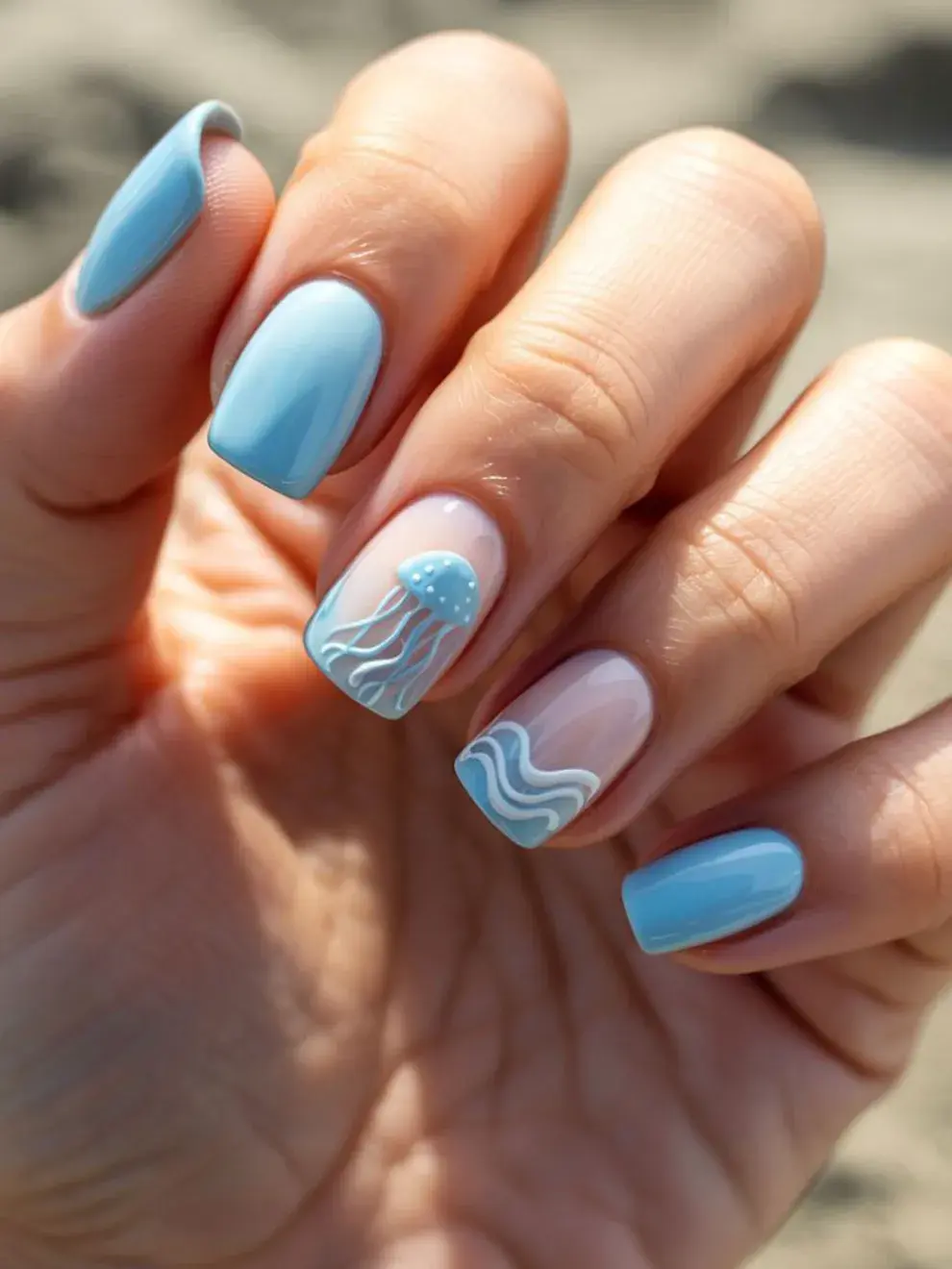 Este diseño busca replicar el movimiento ondulado del mar en la superficie de las uñas.