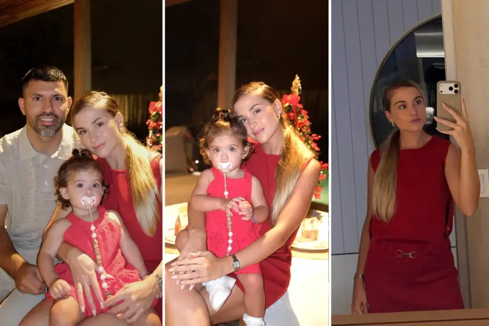 Sofi Calzetti con Olivia y el Kun Aguero en Nochebuena 2025.
