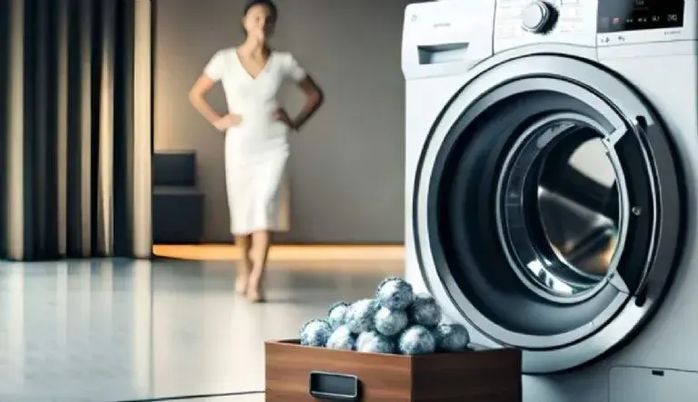 Foto de lavarropas y pelotas de aluminio.