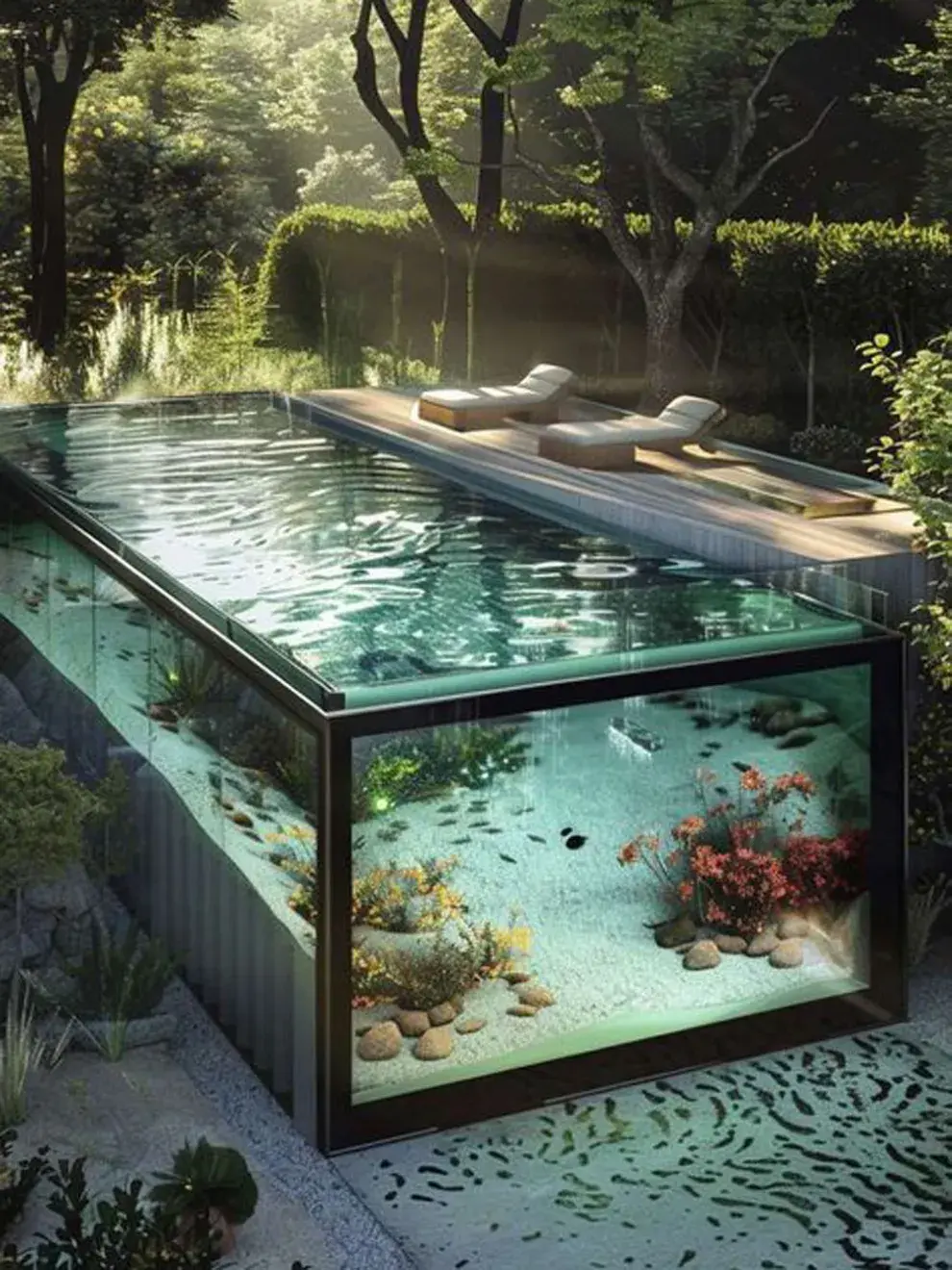 Al combinar el container con una plataforma de madera o cemento alisado, se crea un espacio tipo spa.