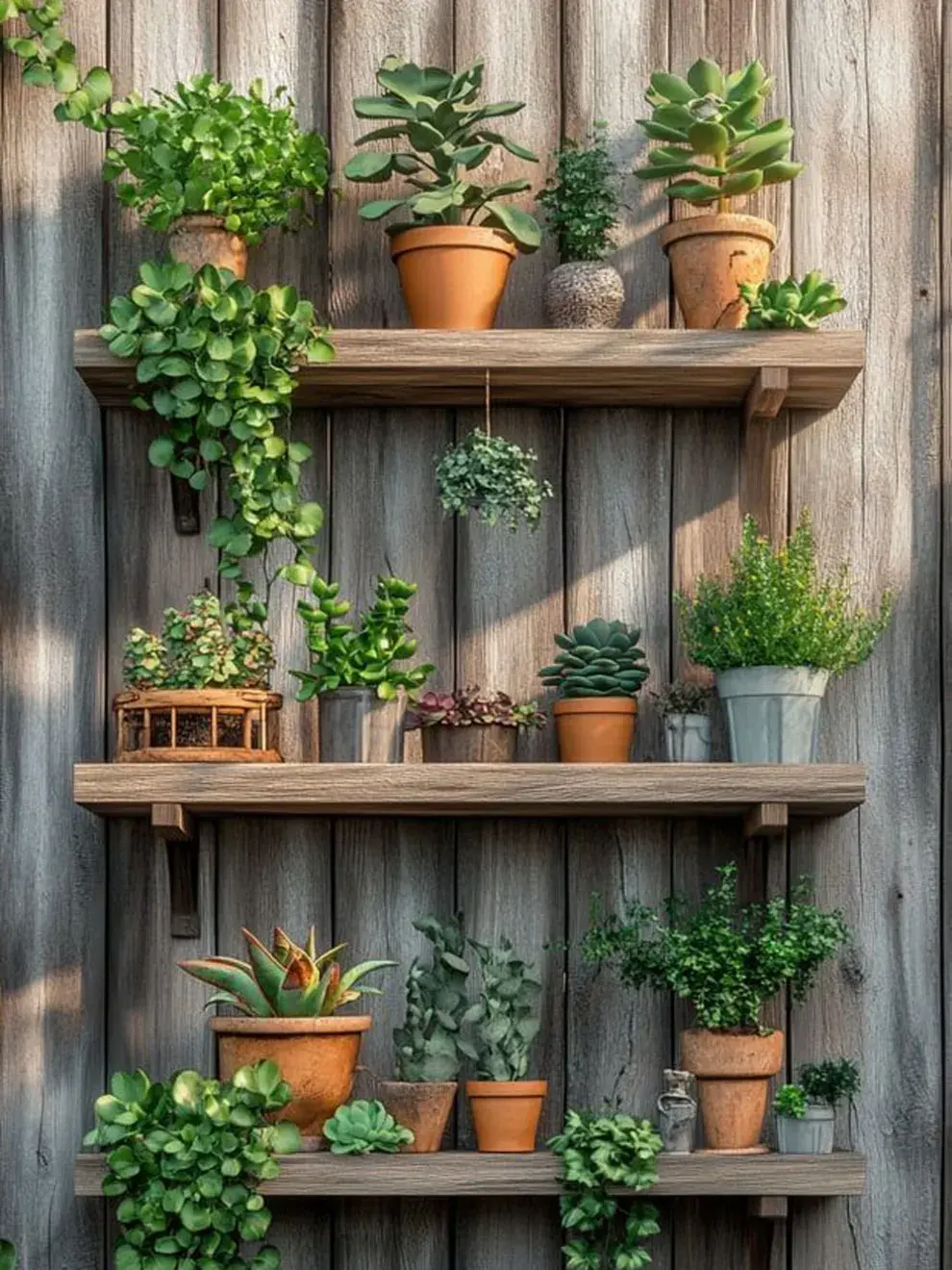 Las estanterías de exterior permiten agrupar macetas en distintos niveles, creando profundidad visual sin ocupar demasiado espacio.