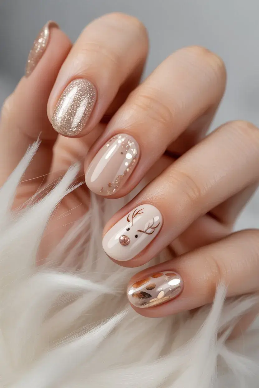 Diseños de uñas cortas para fin de año: Glitter inspirado en fiesta.