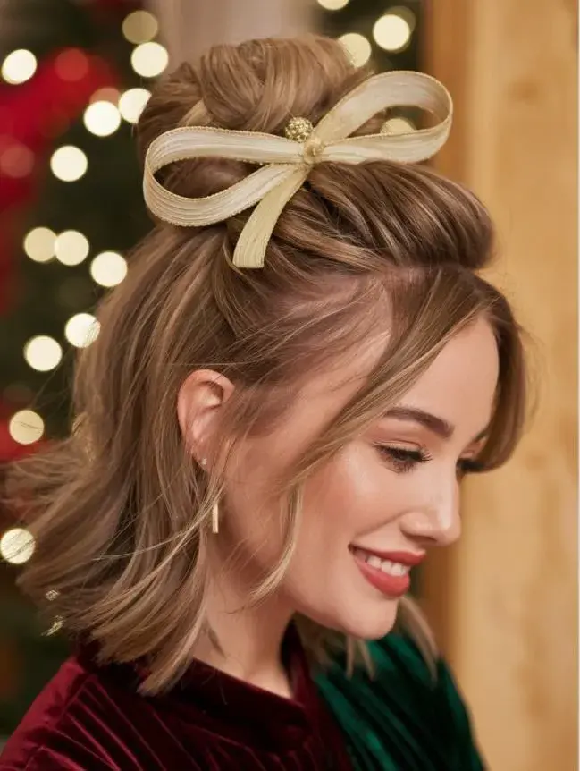 Medio recogido con textura: los peinados ideales para las fiestas 2025.