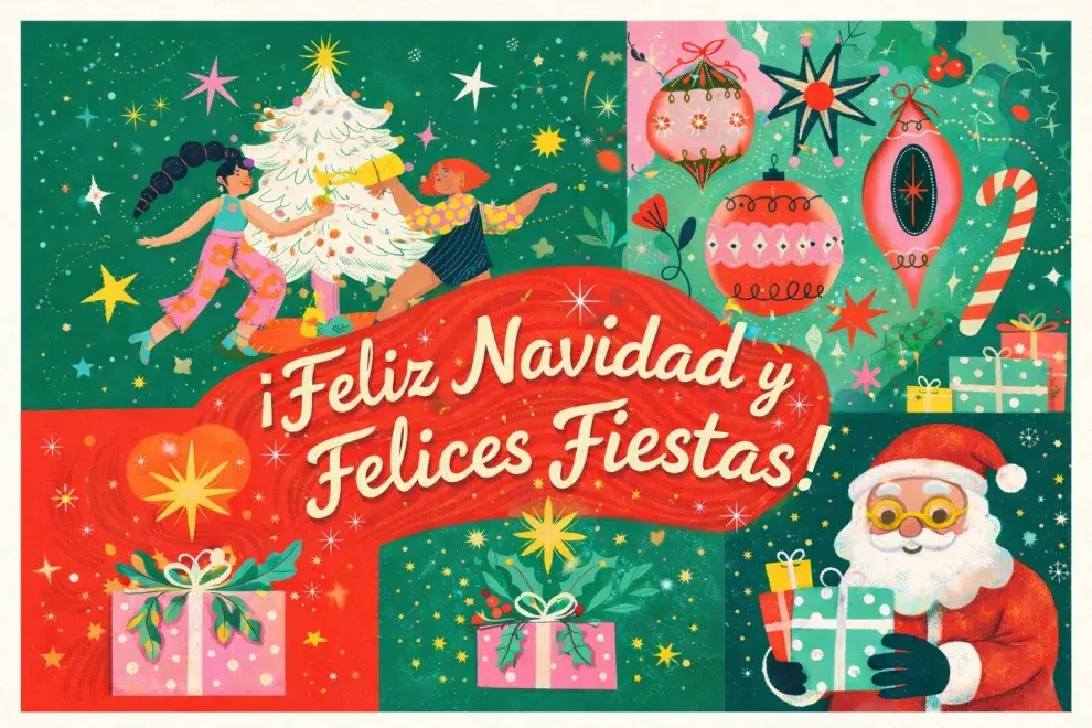 tarjeta de navidad que dice Felices fiestas