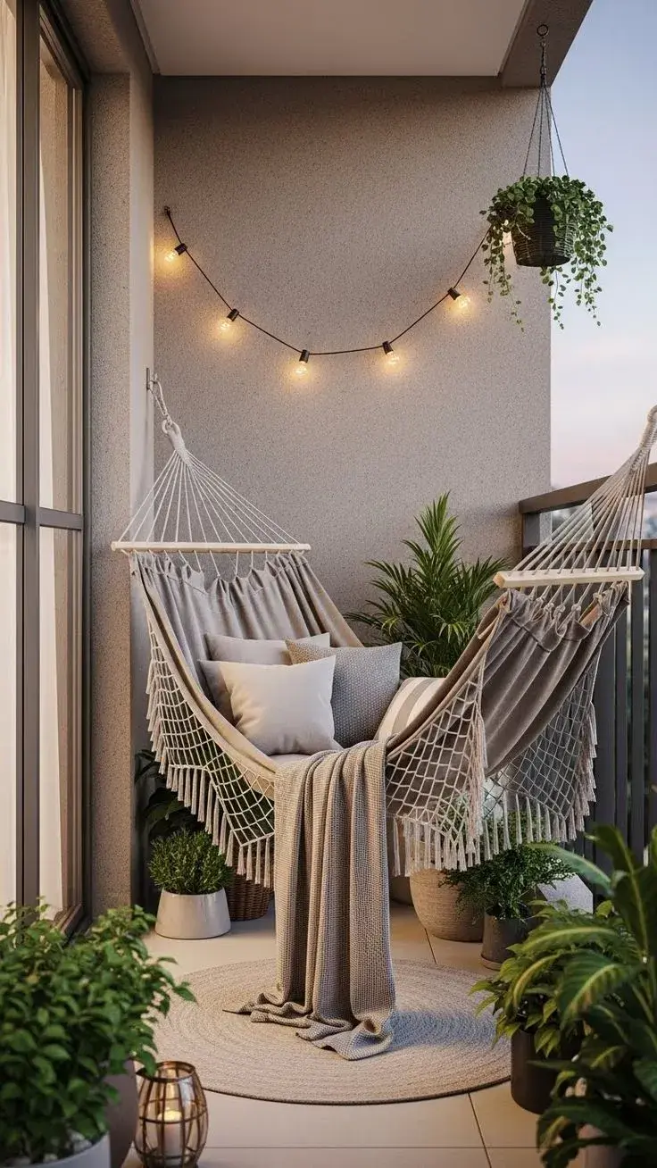 a iluminación transforma por completo el balcón cuando cae el sol.