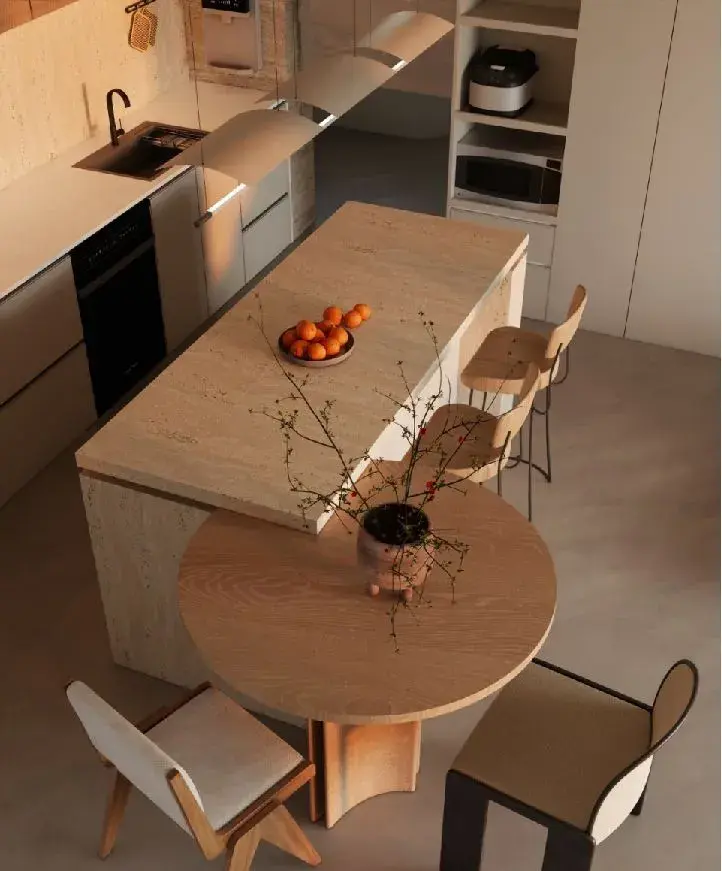 as nuevas penínsulas con mesa integrada conquistan por su diseño versátil