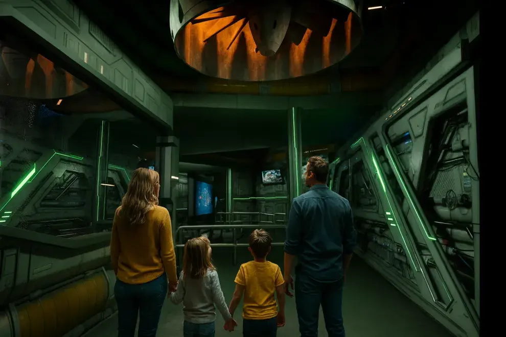 Base ambiental: ingreso al trasbordador en Temaiken