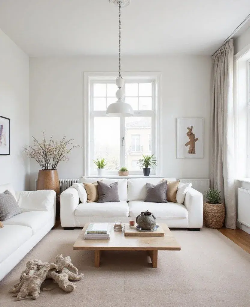 En el living minimalista cálido predominan los muebles de diseño simple y proporciones equilibradas.