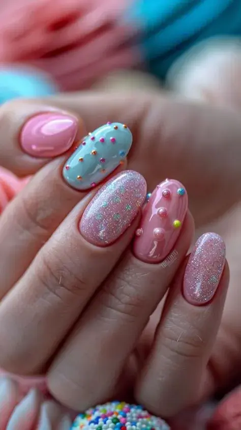 La versión más fantasía de esta manicura apuesta a charms 3D de caramelos, chupetines, ositos y mini donas, además de stickers y dibujos súper detallados.