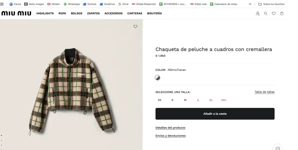 Antonela Roccuzzo eligió una chaqueta a cuadros de MiuMiu