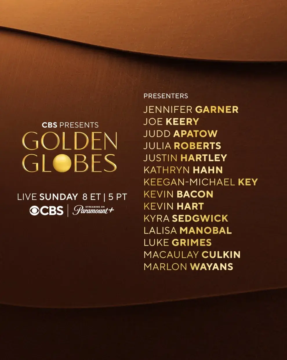 Esta es la lista de presentadores de los Globos de Oro 2026.