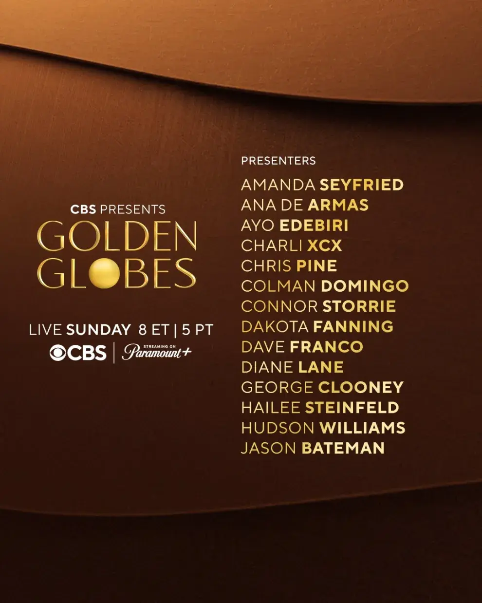 Esta es la lista de presentadores de los Globos de Oro 2026.