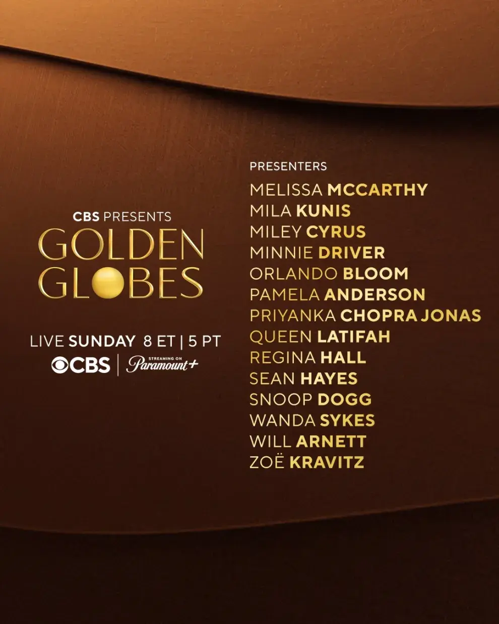 Esta es la lista de presentadores de los Globos de Oro 2026.