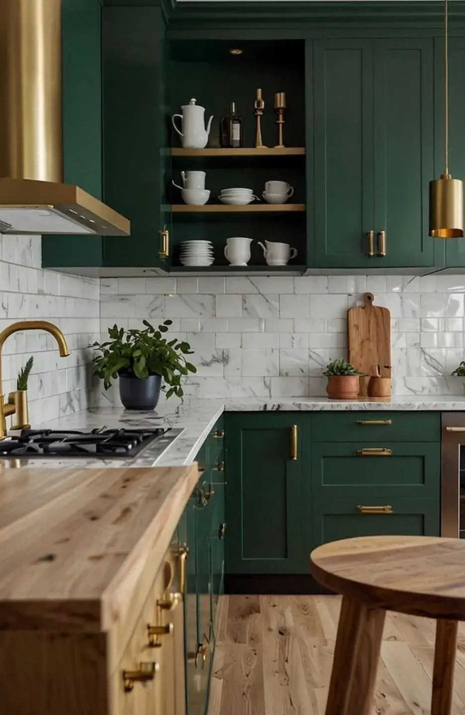 Una cocina pintada o decorada con verde transmite una sensación de nutrición desde antes de preparar los alimentos