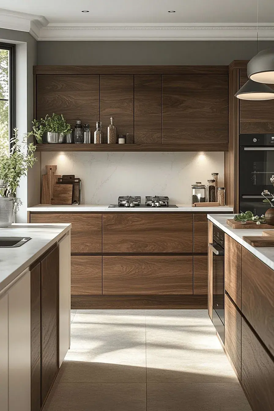 Aunque sigue siendo una opción práctica y accesible, la melamina perdió protagonismo frente a la madera oscura, que hoy se impone como alternativa premium para quienes buscan elevar la estética de su hogar