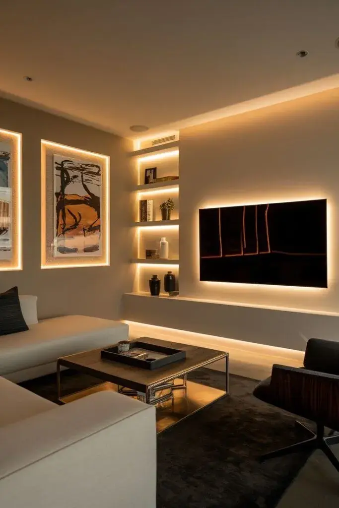 Las tiras LED ocultas en estantes, bibliotecas, alacenas y espejos se consolidan como un recurso clave para potenciar texturas y crear atmósferas envolventes.