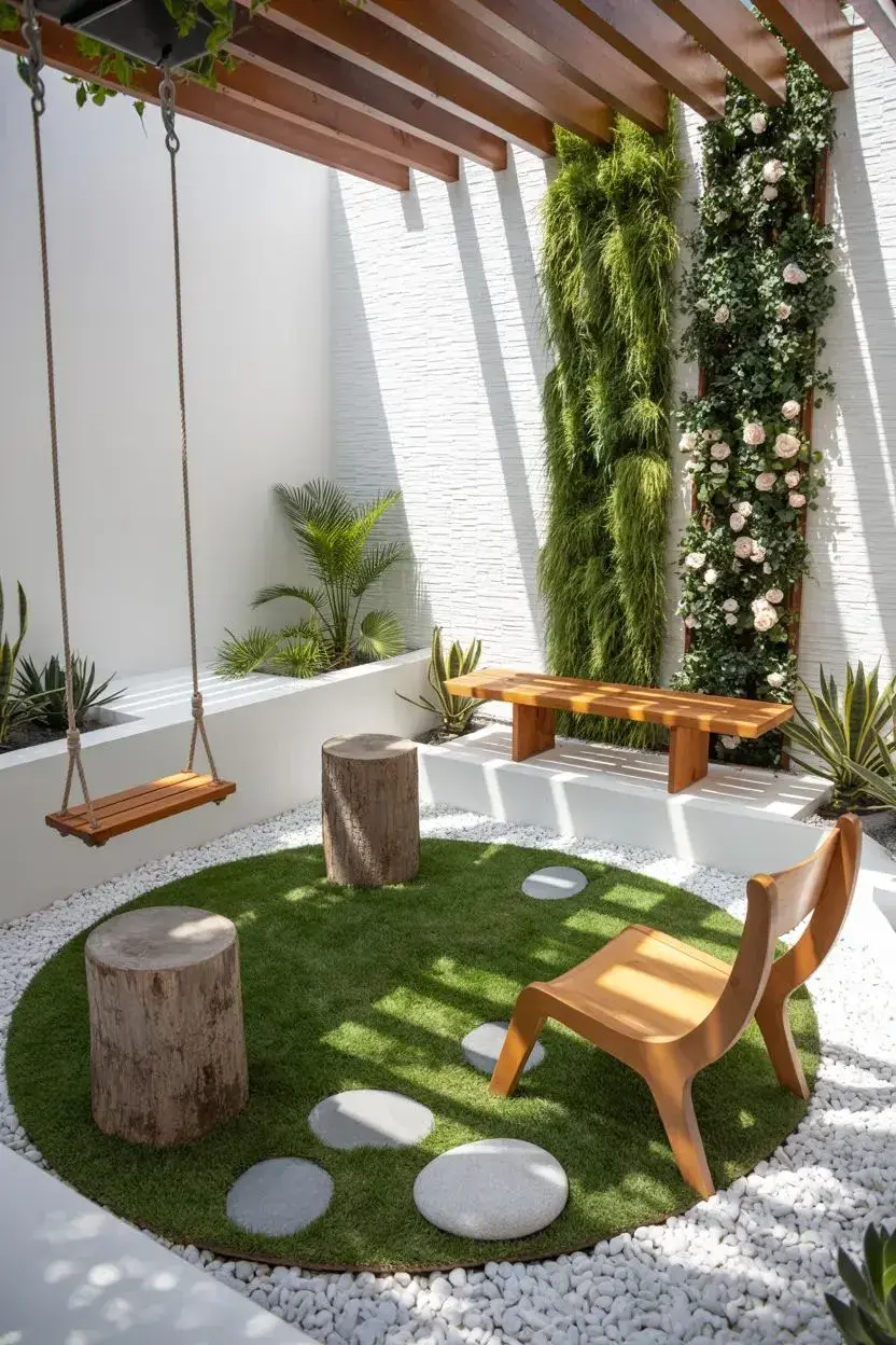 Ideas para mini patios con césped sintético.