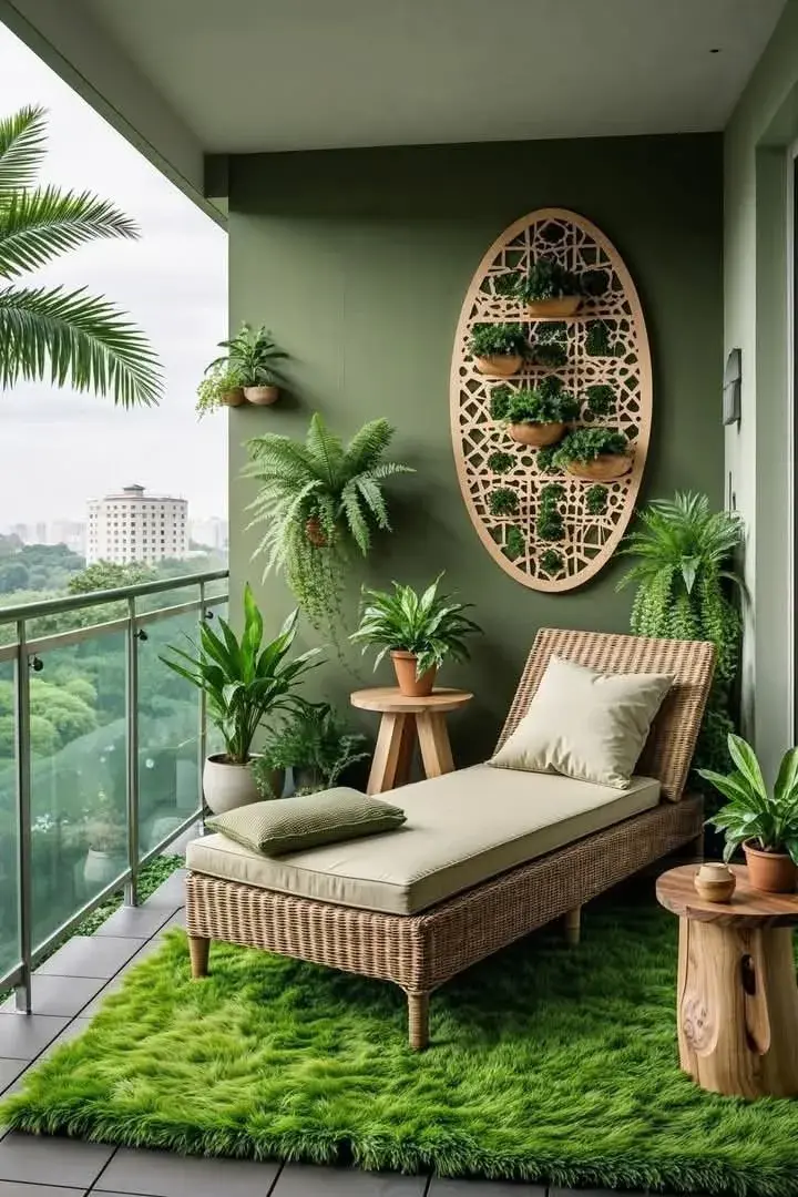 Césped sintético solo en el rincón del mini patio: tu oasis personal