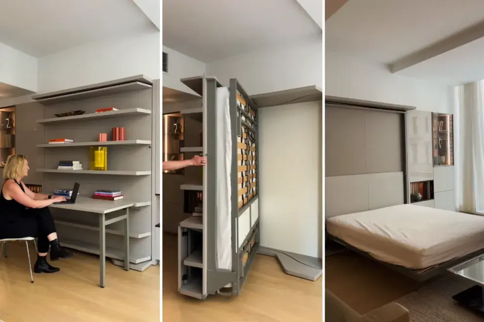 Ideas para casas pequeñas: oficina y dormitorio en apenas un giro.