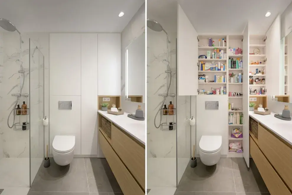 Ideas de guardado para que los baños chicos parezcan más amplios.