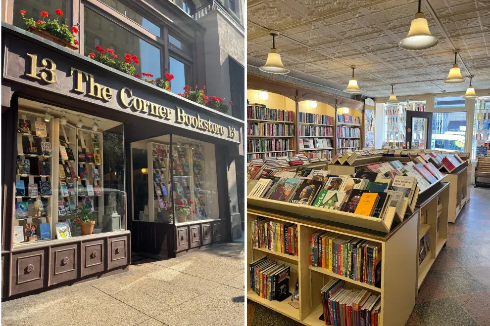 Fachada de librería e interior de librería