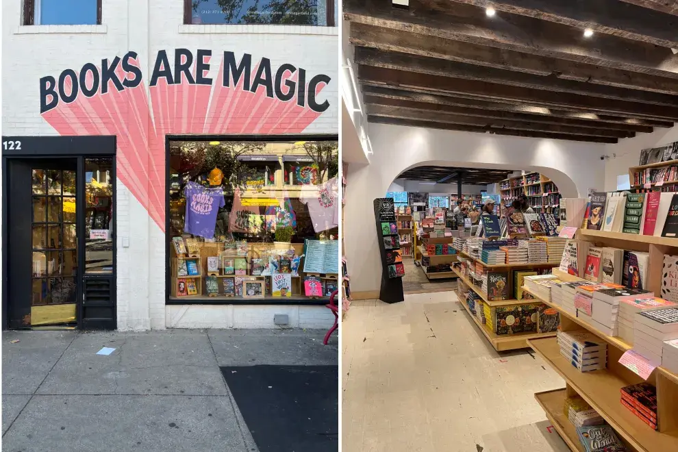 Fachada de librería e interior de librería