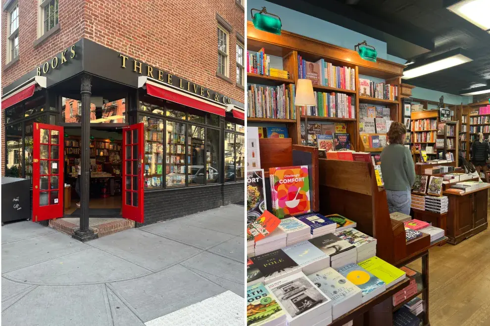 Fachada de librería e interior de librería