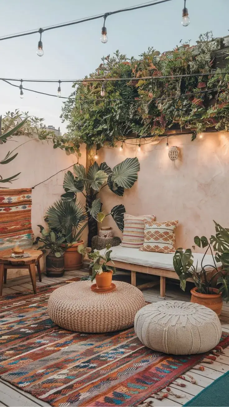 Mini patios estilo boho: relax y textura para crear un refugio al aire libre