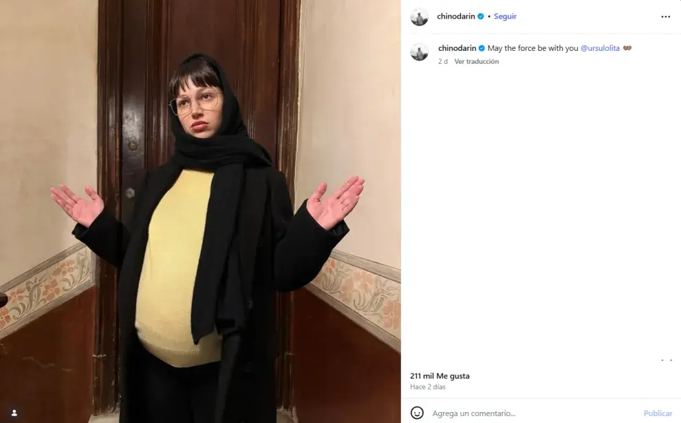 Captura del último posteo de Chino Darín antes de convertirse en papá.