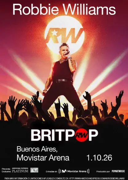 Robbie Williams se presentará en el Movistar Arena de Buenos Aires el 1 de octubre de 2026