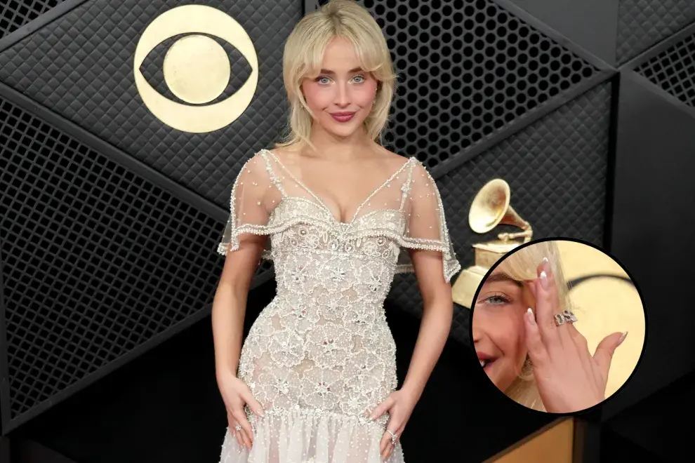Sabrina Carpenter impone la tendencia de uñas Pearly French en los Grammy 2026.
