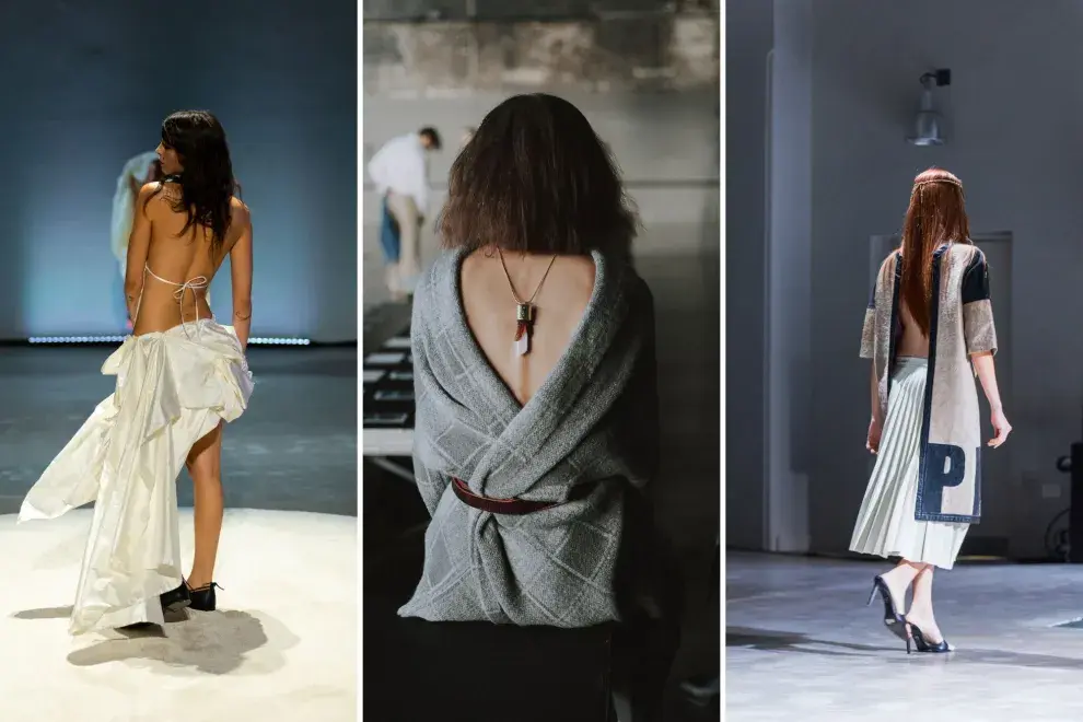 Valentina Schuchner, Mishka y De Crisci mostraron diseños en los que la espalda quedaba al descubierto.