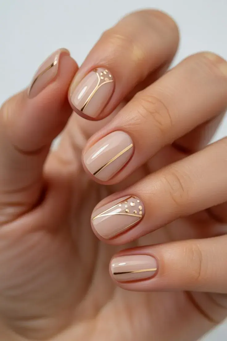 El dorado y el cobre se integran en pequeños acentos: líneas finas, micro puntos o bordes delineados.