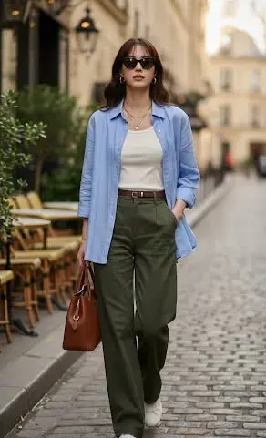 La clave está en jugar con las proporciones: si la blusa es amplia o larga, conviene combinarla con pantalones más estructurados o jeans rectos para lograr una silueta armoniosa.