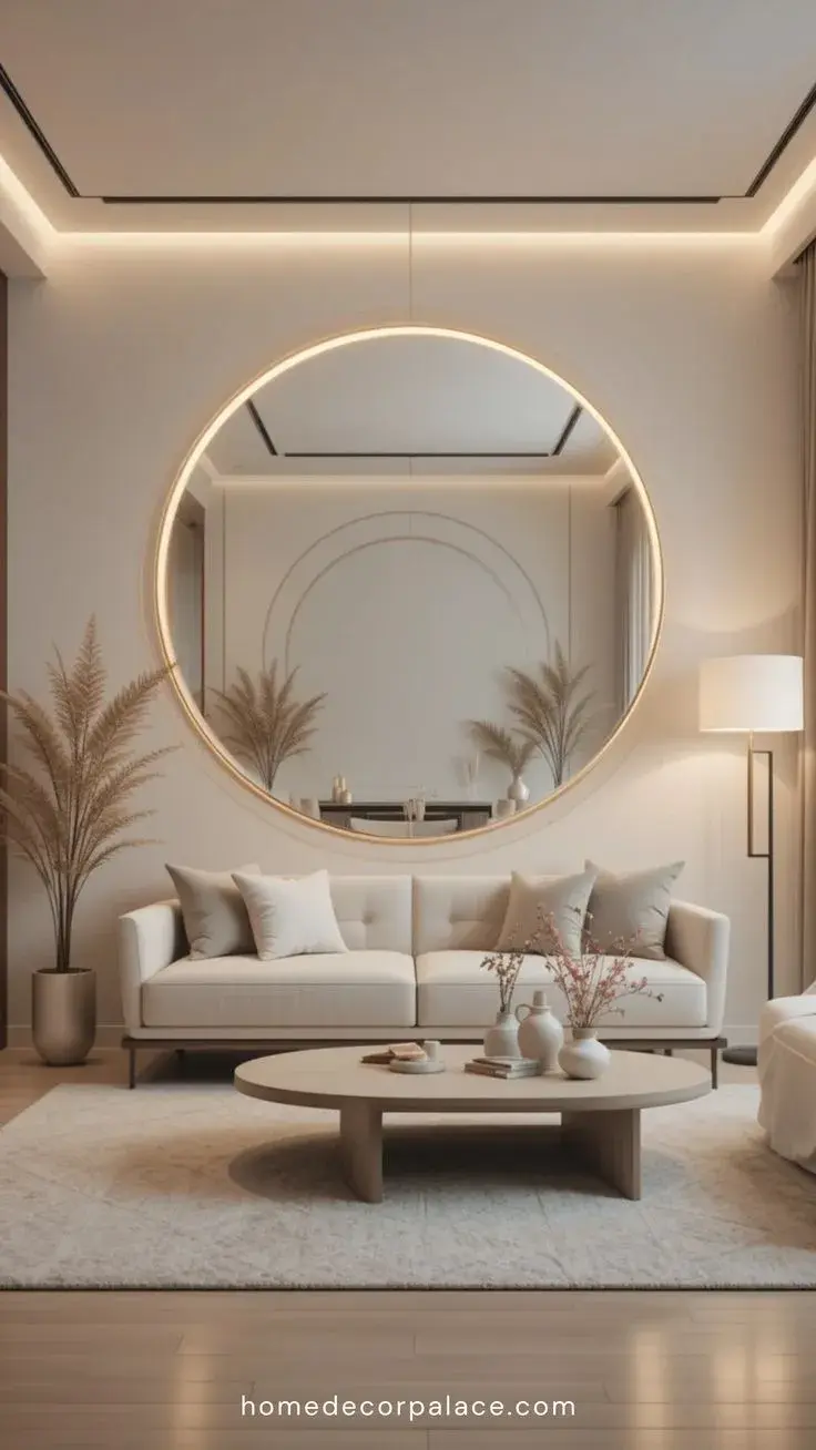 El espejo es un punto de partida ideal. Cambiar el clásico rectangular por uno redondo o con luz LED integrada no solo aporta amplitud, sino también luminosidad. 