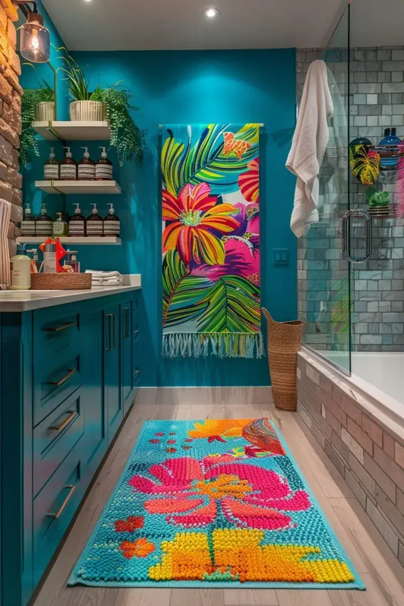 Foto de textiles en el baño.