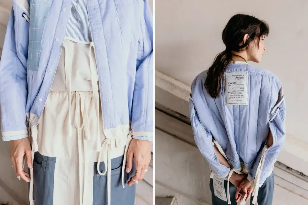 El sello de Juliana García Bello, las piezas desmontables, atables y confeccionadas con retazos superpuestos.