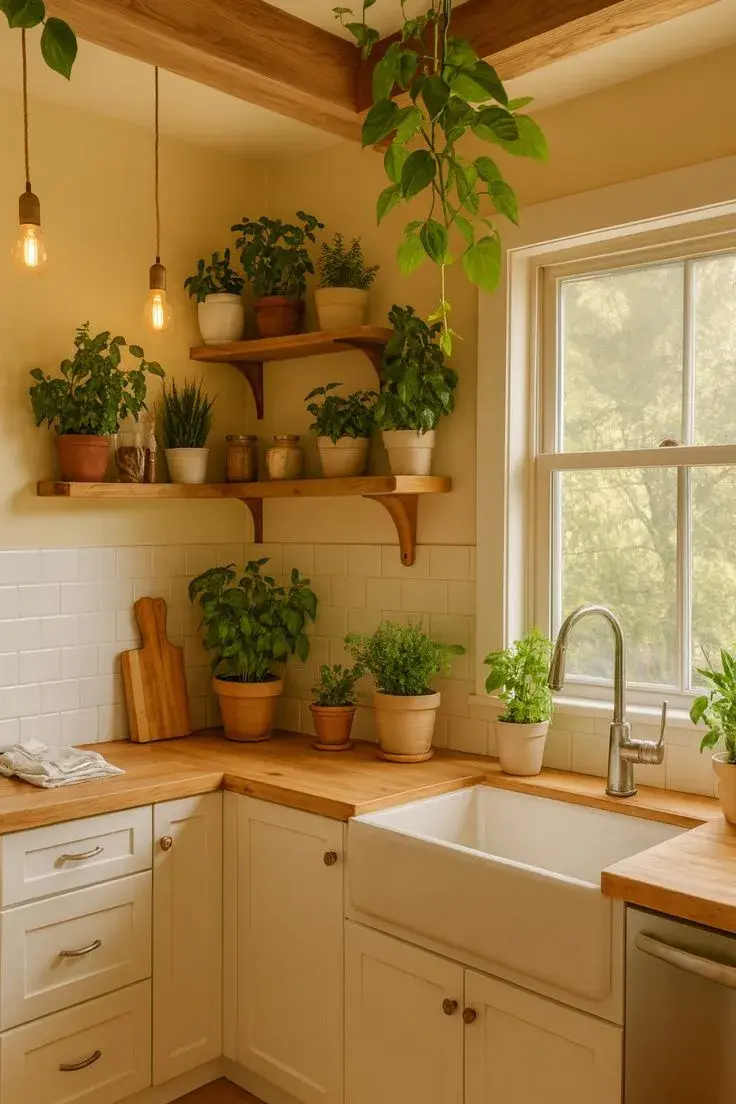 Unas macetas con aromáticas o una planta chica aportan vida, color y frescura. Además, son útiles si te gusta cocinar.